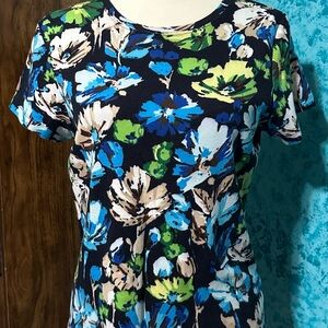 St. John’s Bay Floral Print Women's Top - Blue and Green